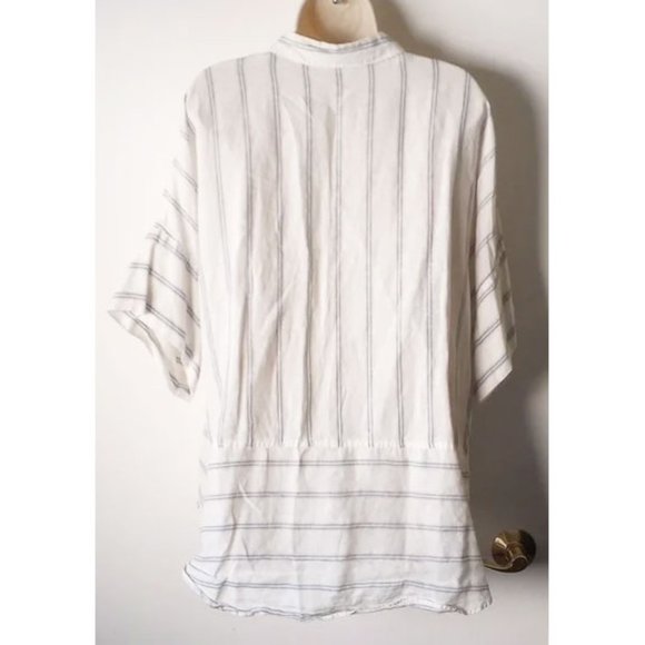 Athleta Linen Lyocell Button-Down Top XL EUC White Blue Pinstripe - Picture 2 of 3